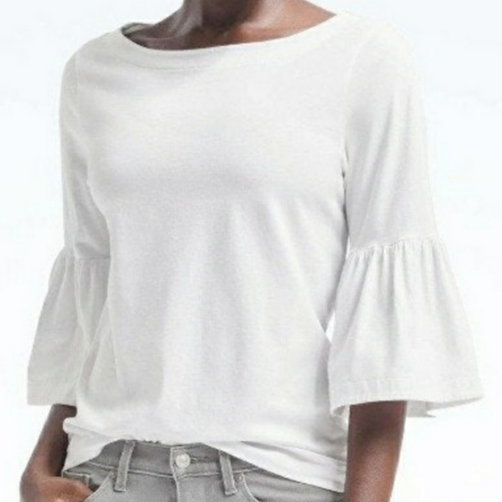 Banana Republic White Cotton Bell Sleeve Top Med